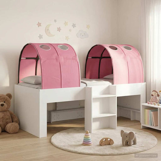 Bed with Tunnel 3 pcs White and Pink Engineered Wood