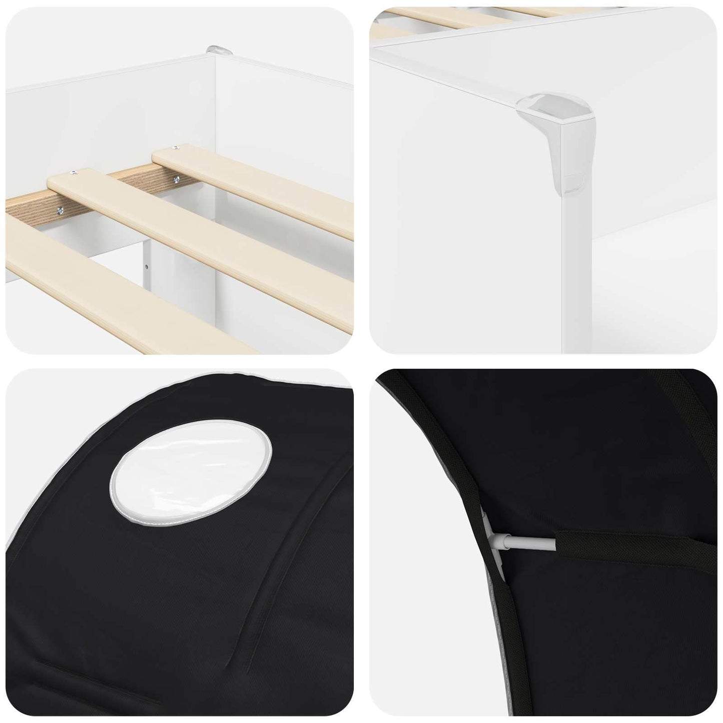 Bed with Tunnel 3 pcs White and Black Engineered Wood