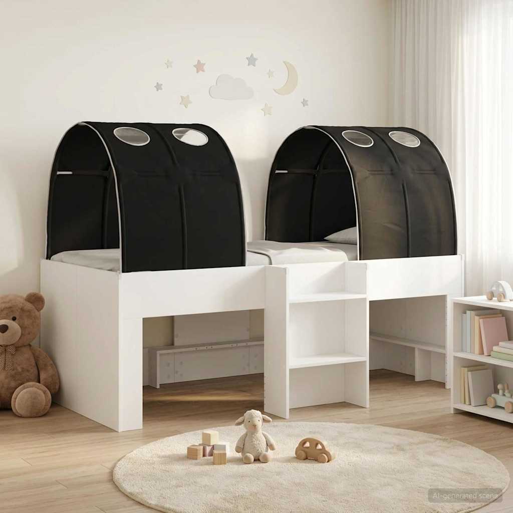 Bed with Tunnel 3 pcs White and Black Engineered Wood