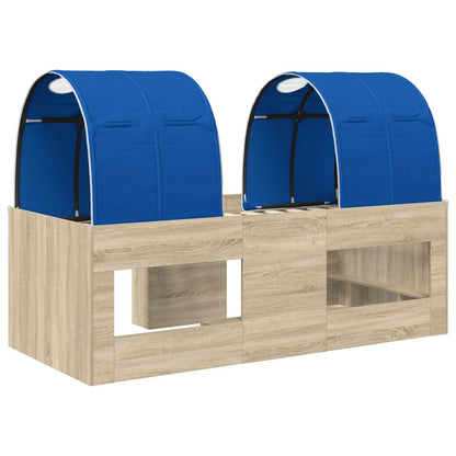 Bed with Tunnel 3 pcs Sonoma and Blue Engineered Wood
