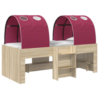 Bed with Tunnel 3 pcs Sonoma and Red Engineered Wood