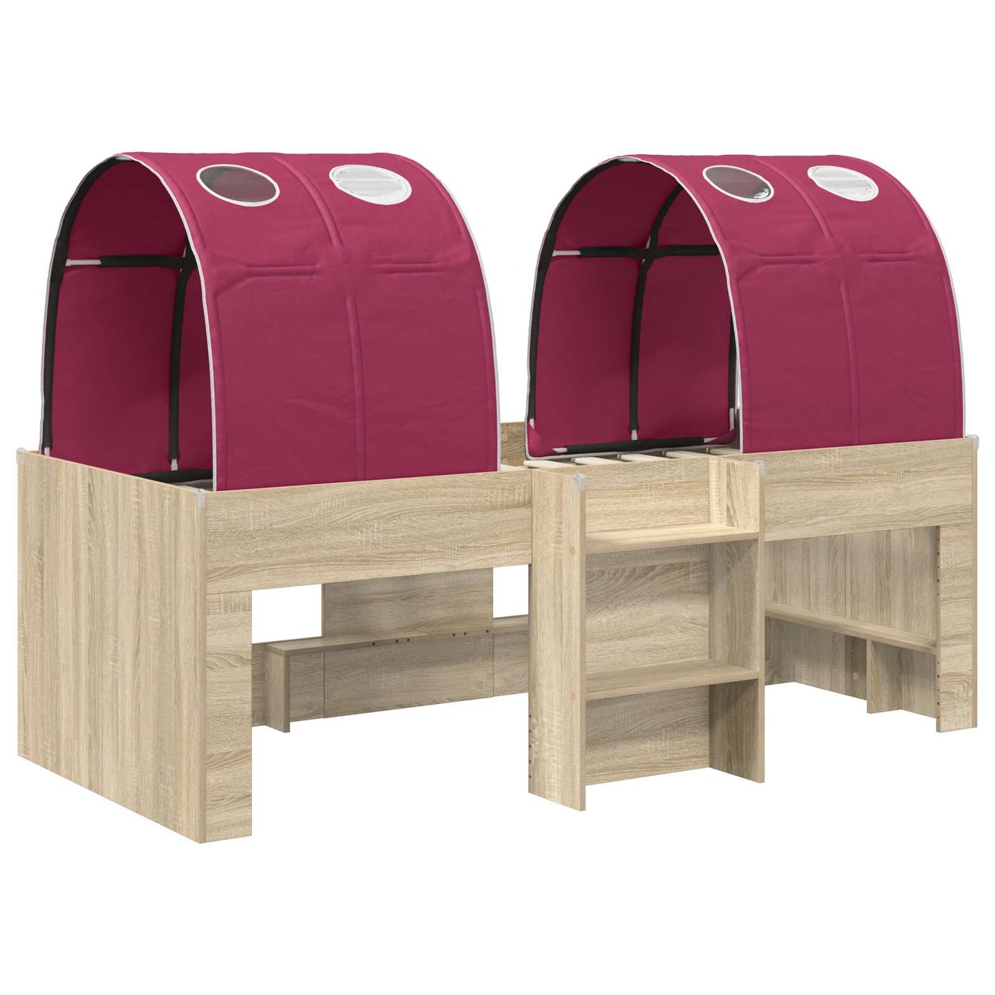 Bed with Tunnel 3 pcs Sonoma and Red Engineered Wood