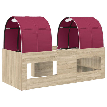 Bed with Tunnel 3 pcs Sonoma and Red Engineered Wood