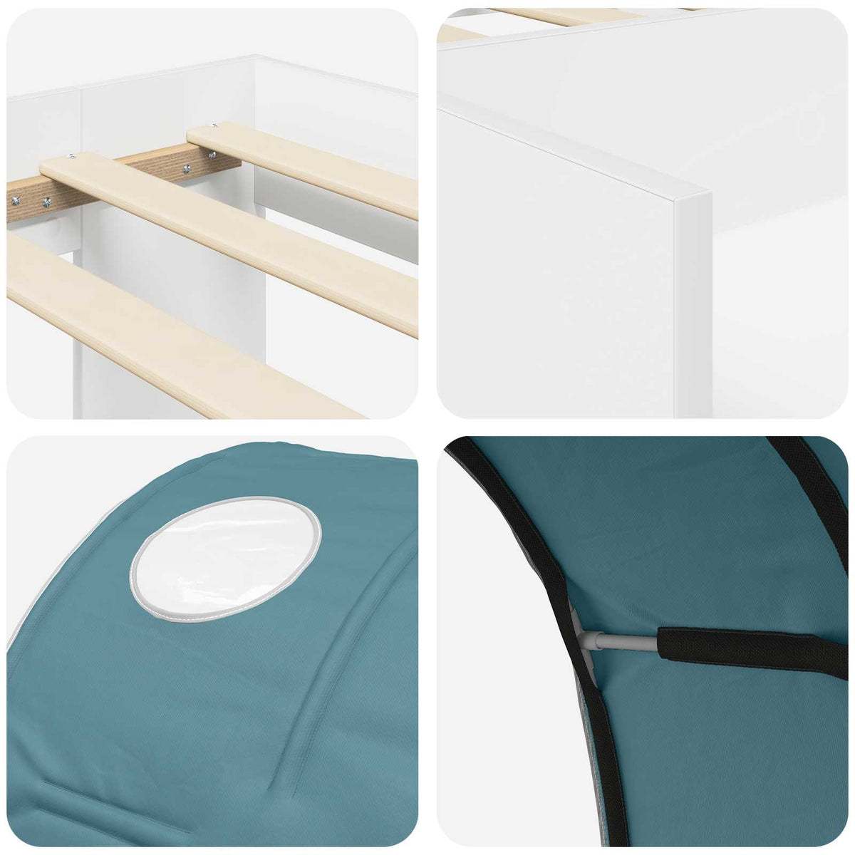 Bed with Tunnel 3 pcs White and Light Blue Engineered Wood