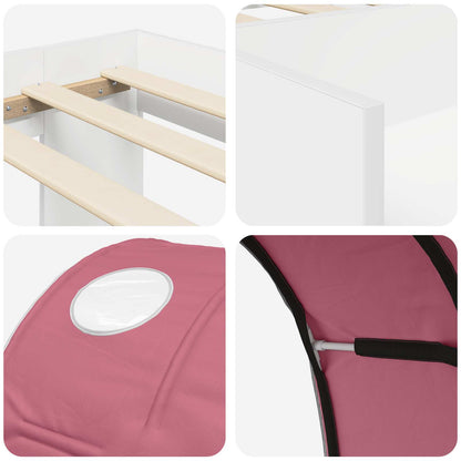Bed with Tunnel with Shelf 3 pcs White and Pink Engineered Wood