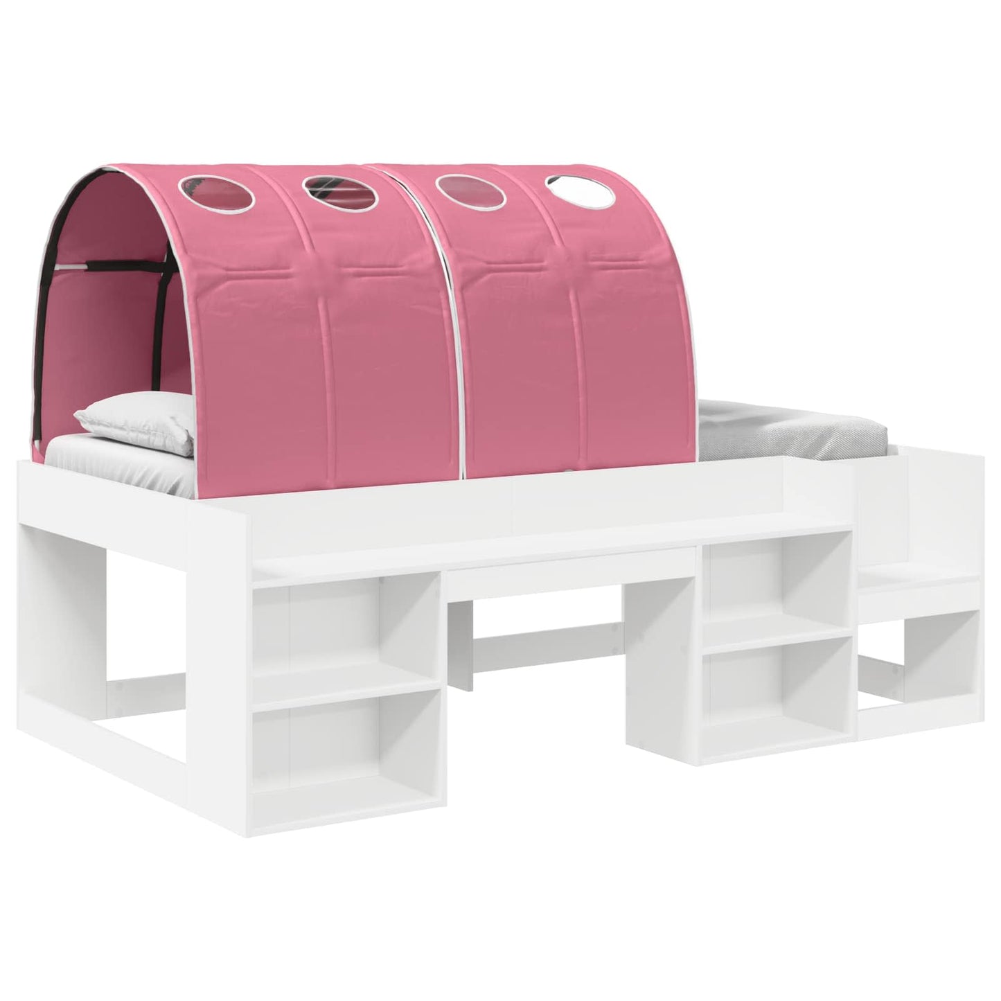 Bed with Tunnel 4 pcs White and Pink Engineered Wood