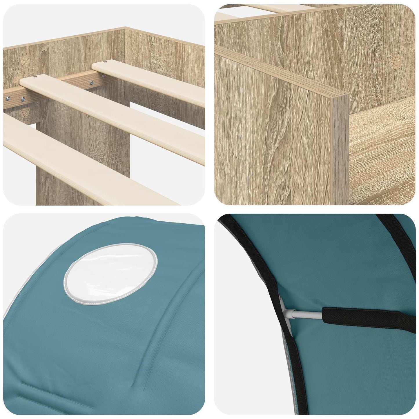 Bed with Tunnel 3 pcs Sonoma and Light Blue Engineered Wood