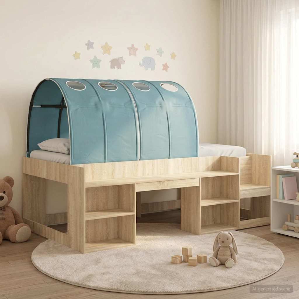 Bed with Tunnel 3 pcs Sonoma and Light Blue Engineered Wood