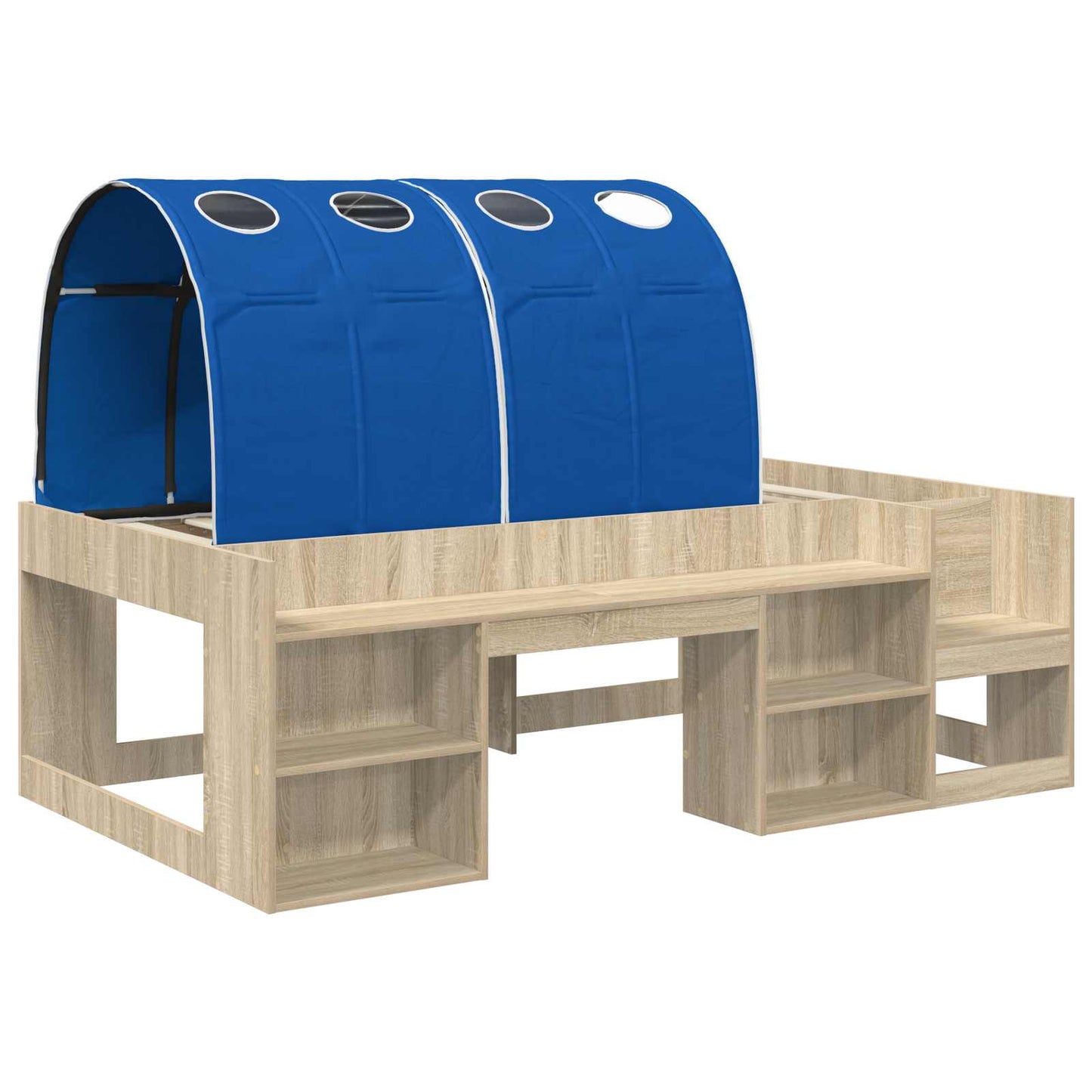 Bed with Tunnel 3 pcs Sonoma and Blue Engineered Wood