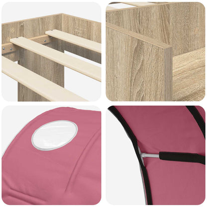 Bed with Tunnel 3 pcs Sonoma and Pink Engineered Wood