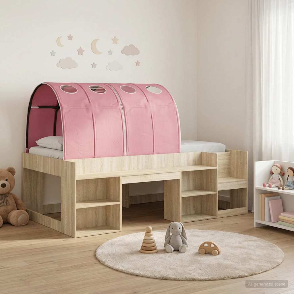Bed with Tunnel 3 pcs Sonoma and Pink Engineered Wood