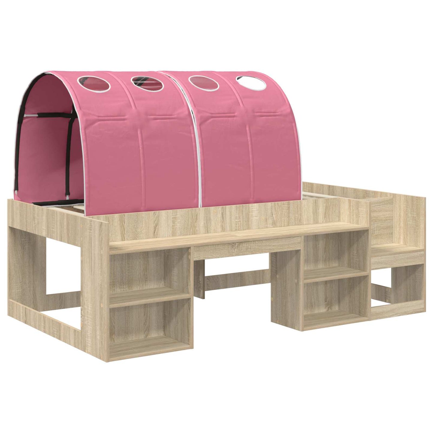 Bed with Tunnel 3 pcs Sonoma and Pink Engineered Wood