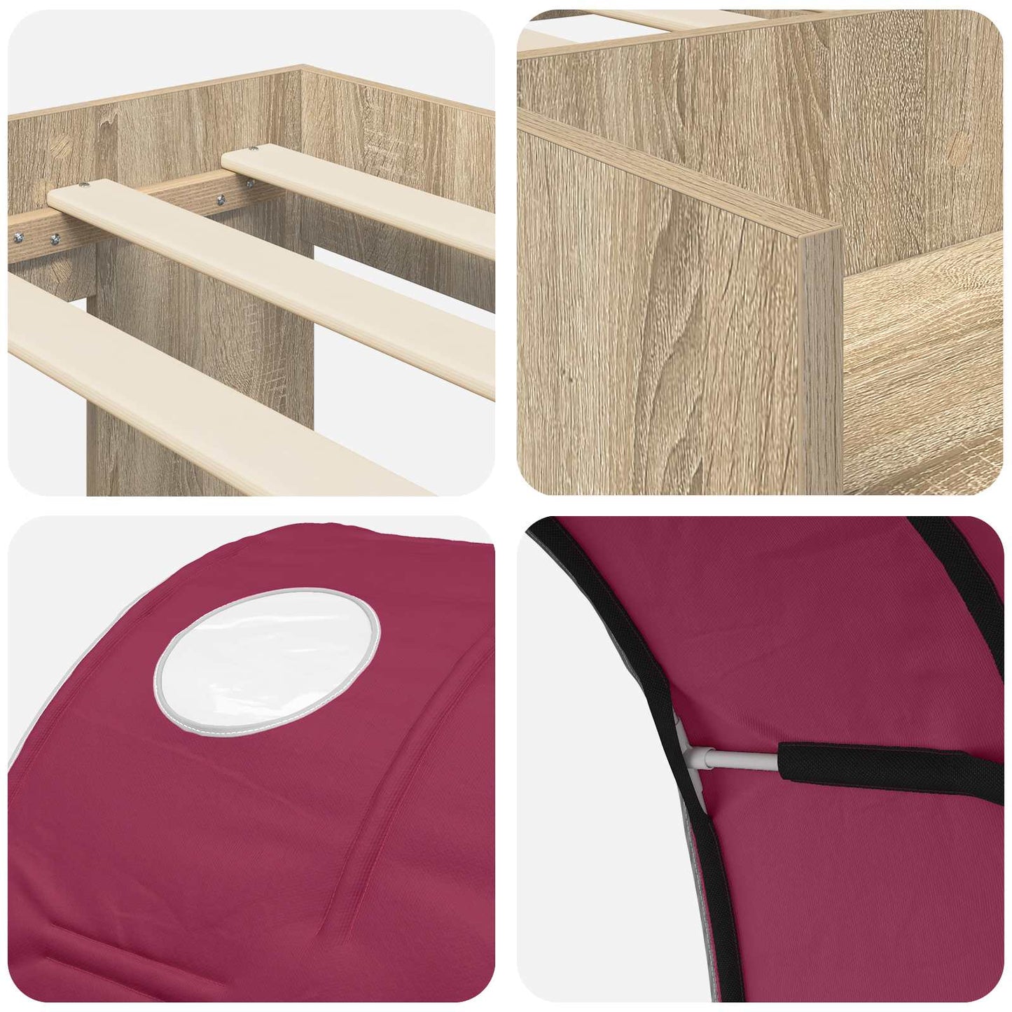 Bed with Tunnel with Shelf 3 pcs Sonoma and Red Engineered Wood