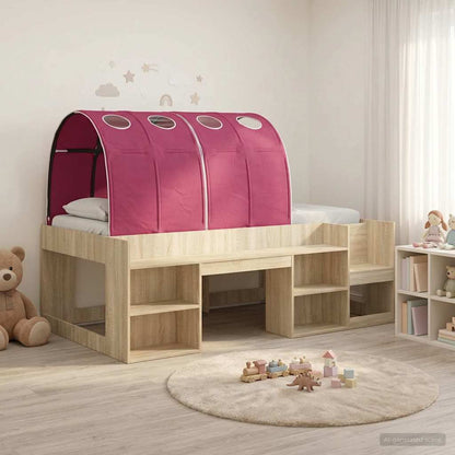 Bed with Tunnel with Shelf 3 pcs Sonoma and Red Engineered Wood