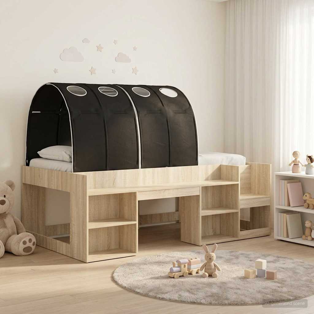 Bed with Tunnel 3 pcs Sonoma and Black Engineered Wood