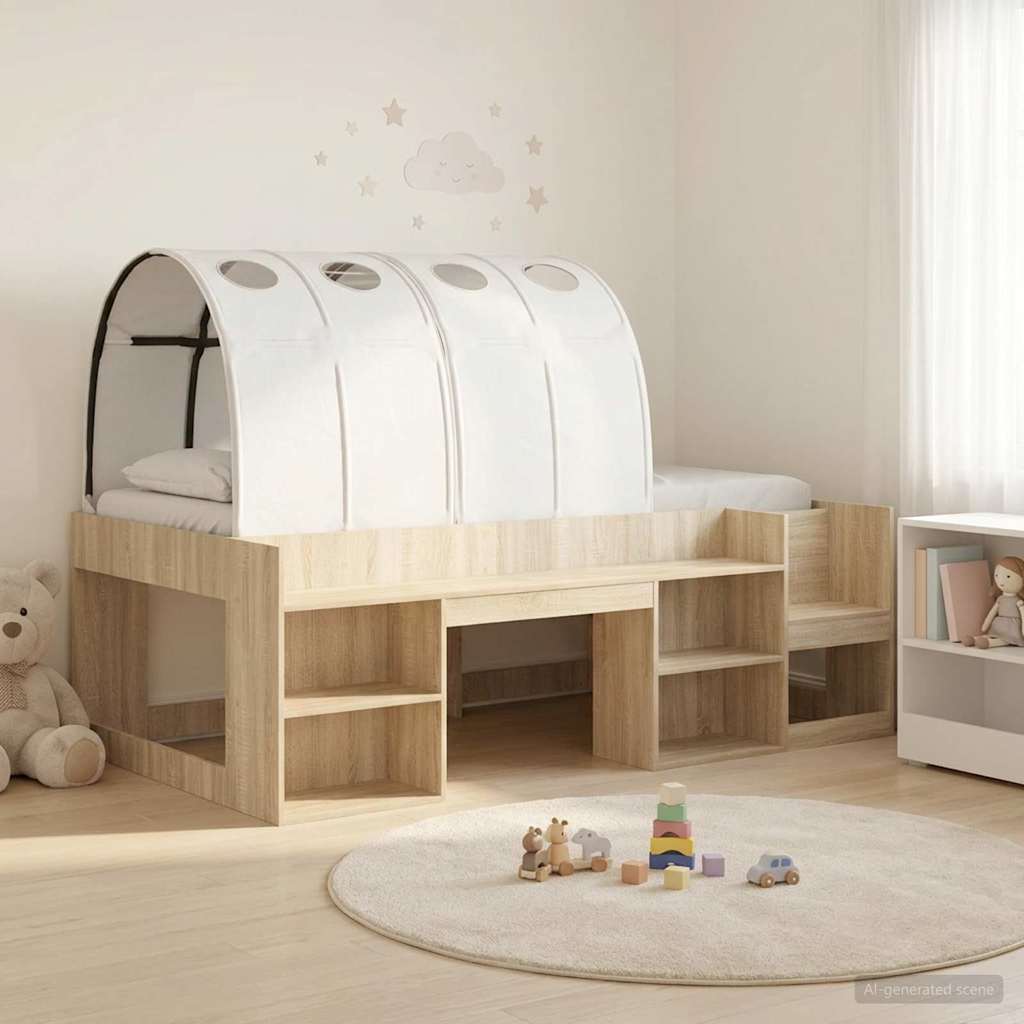 Bed with Tunnel 3 pcs Sonoma and White Engineered Wood