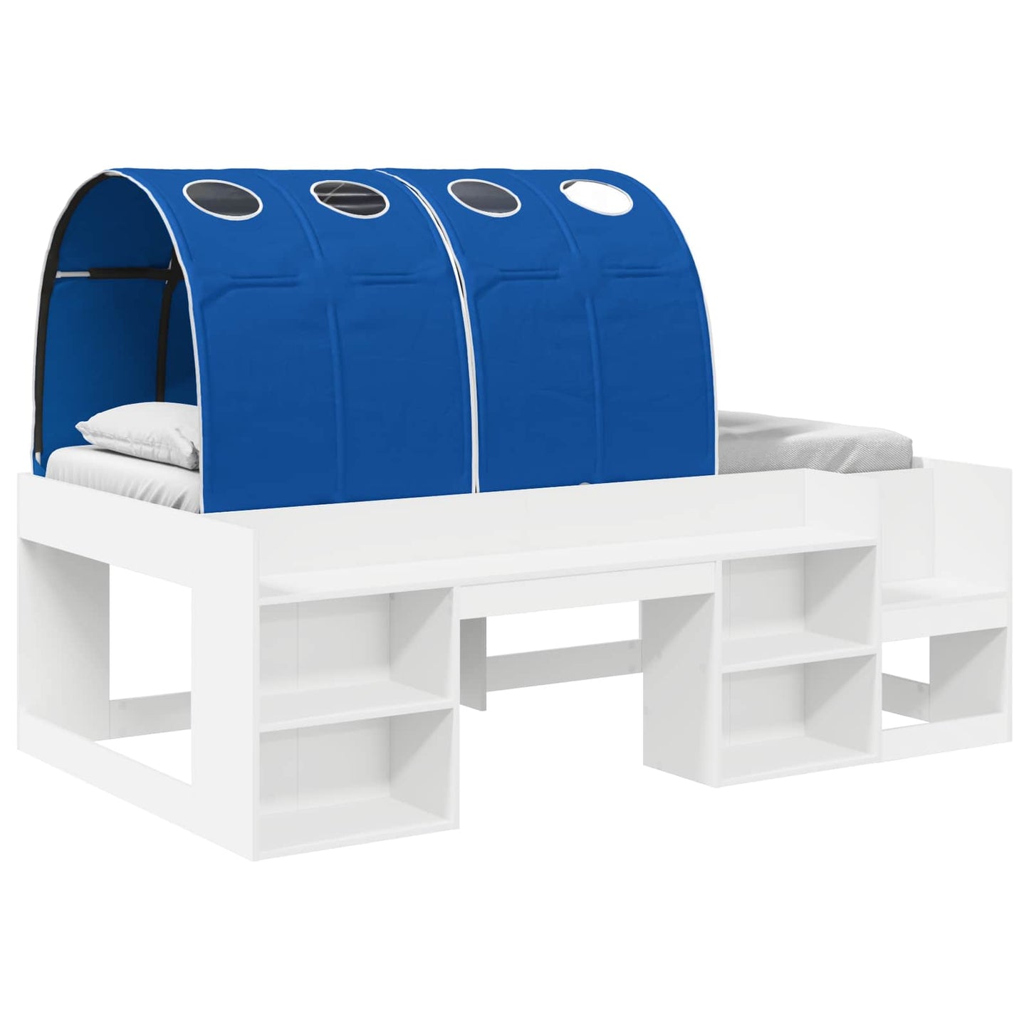 Kids'High Bed Frame with Storage White and Blue