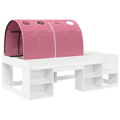 Kids'High Bed Frame with Storage White and Pink