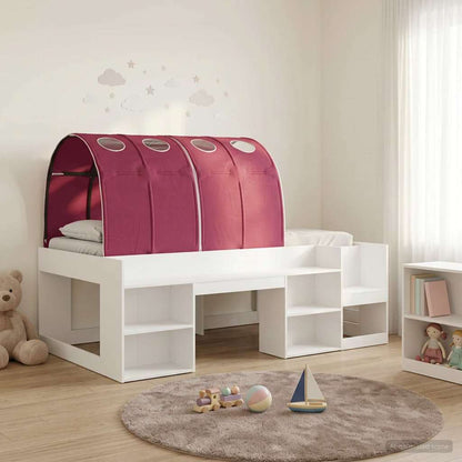 Kids'High Bed Frame with Storage White and Red Engineered Wood