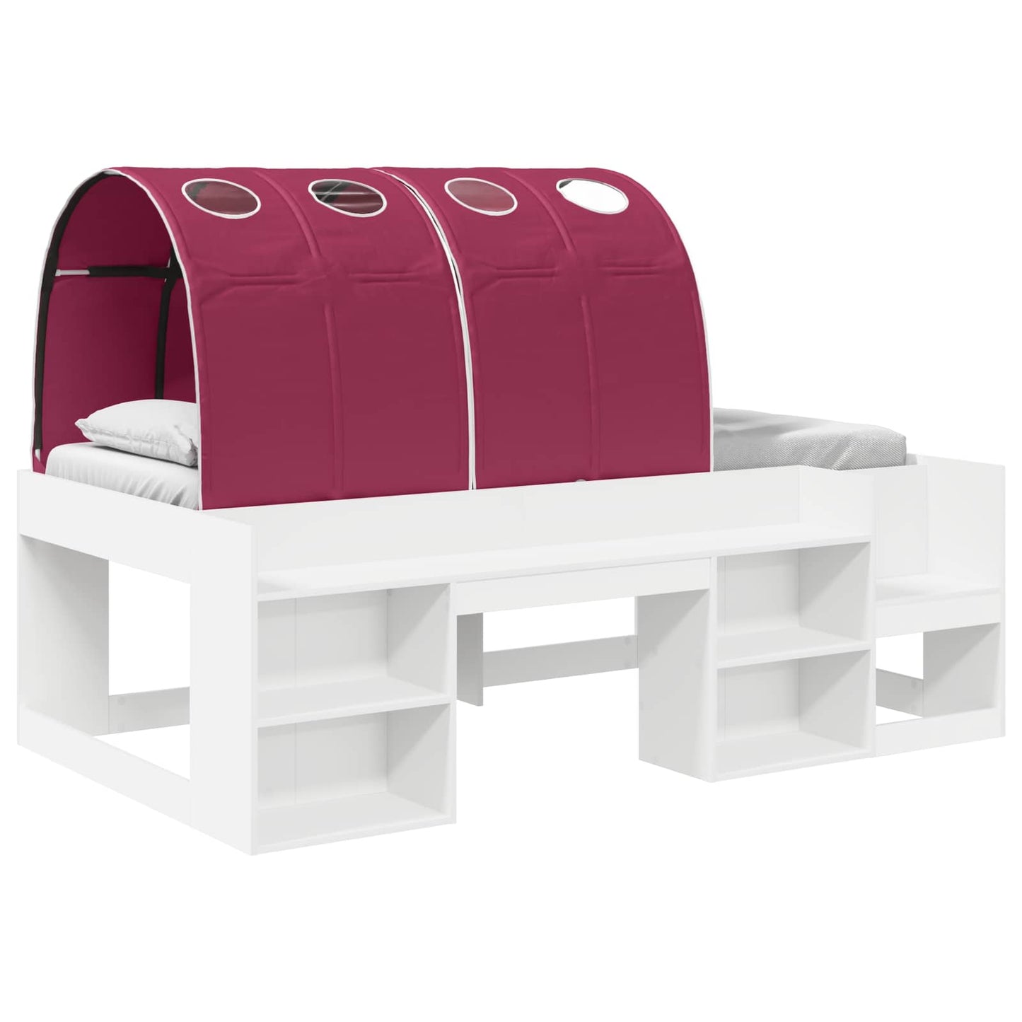 Kids'High Bed Frame with Storage White and Red Engineered Wood