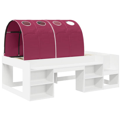 Kids'High Bed Frame with Storage White and Red Engineered Wood