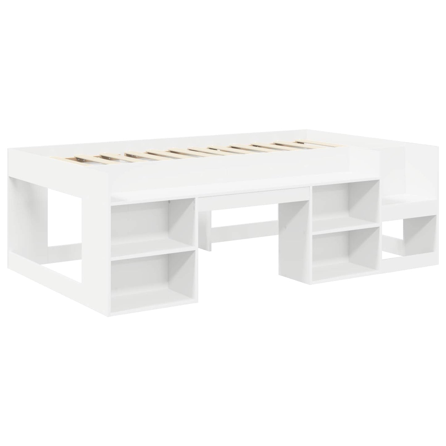 Kids'High Bed Frame with Storage White and Red Engineered Wood
