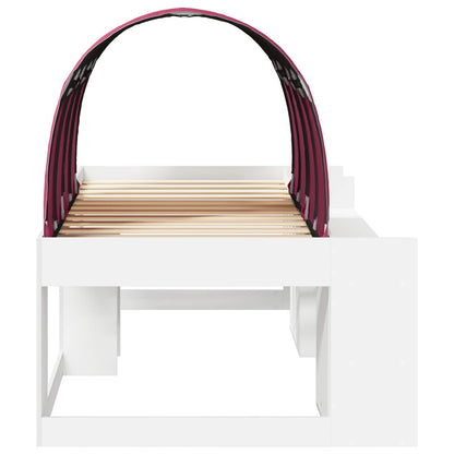 Kids'High Bed Frame with Storage White and Red Engineered Wood