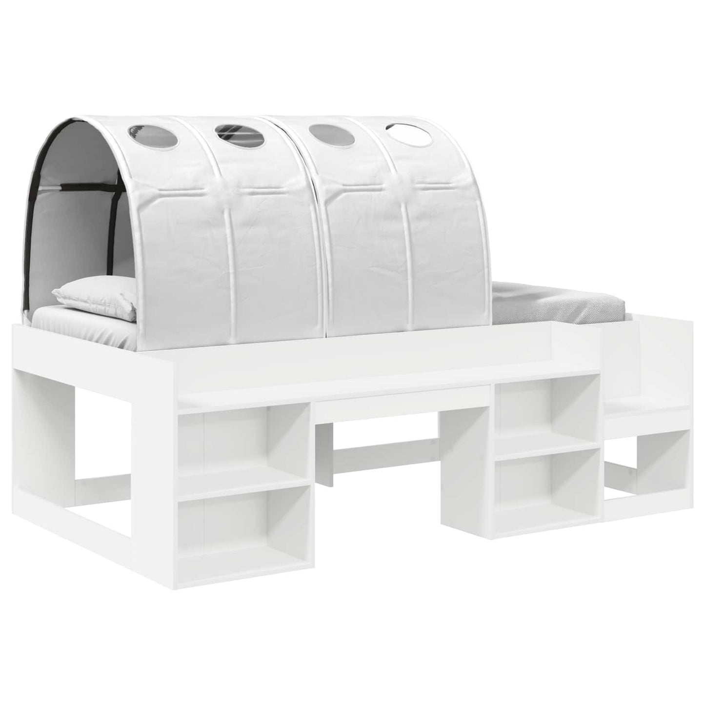 Kids'High Bed Frame with Storage White Engineered Wood