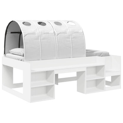Kids'High Bed Frame with Storage White Engineered Wood