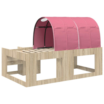Kids'High Bed Frame with Storage 3 pcs Sonoma Oak and Pink