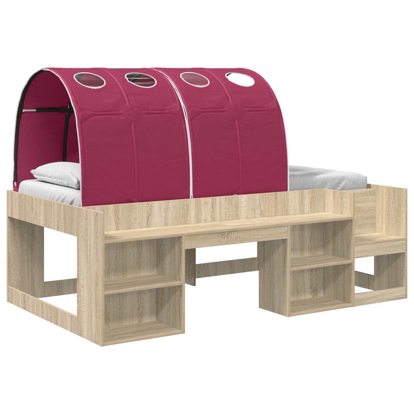 Kids'High Bed Frame with Storage 3 pcs Sonoma Oak and Red