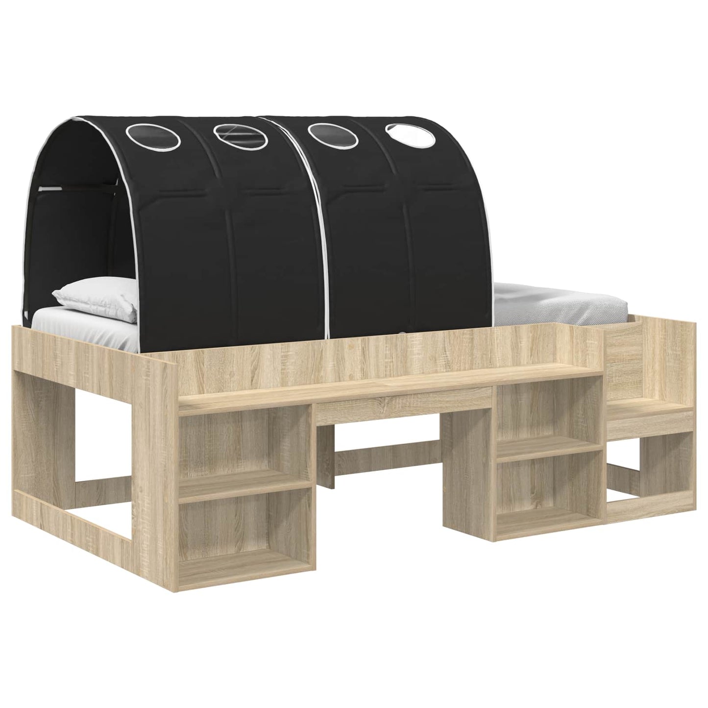 Kids'High Bed Frame with Storage 3 pcs Sonoma Oak and Black