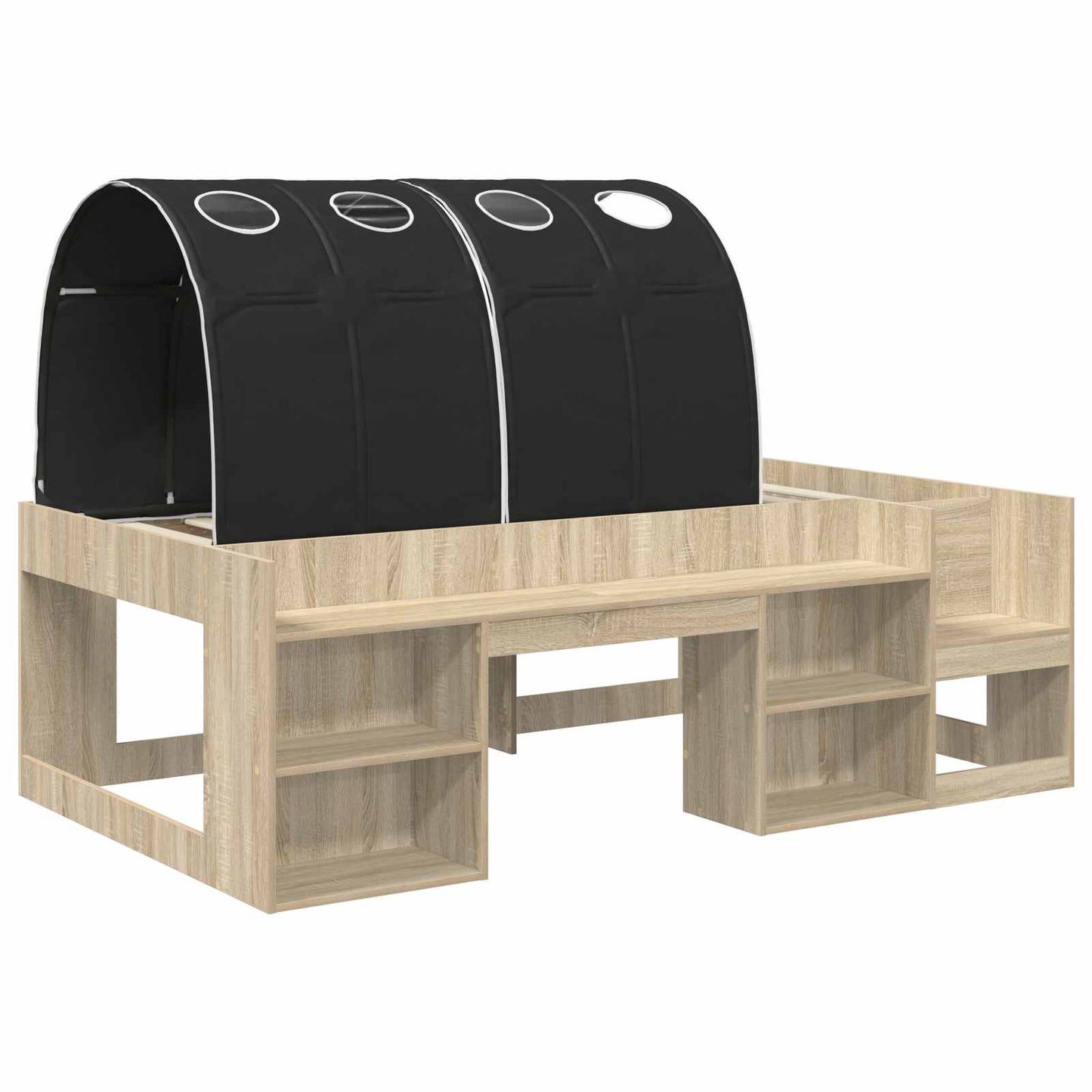 Kids'High Bed Frame with Storage 3 pcs Sonoma Oak and Black