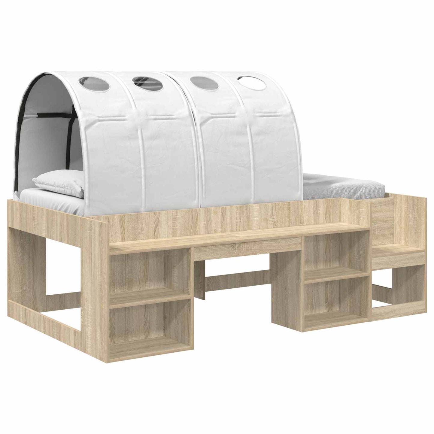 Kids'High Bed Frame with Storage 3 pcs Sonoma Oak and white