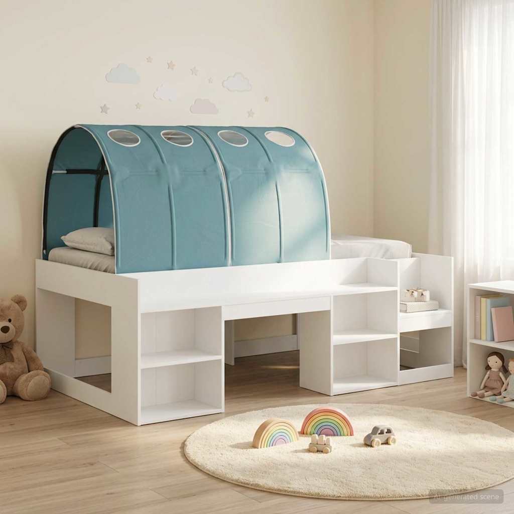 Bed Frame with Tunnel with Shelf 3 pcs White and Light Blue