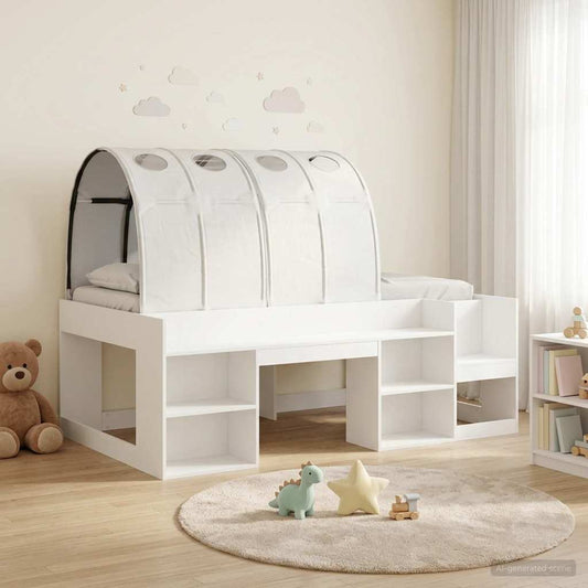 Bed Frame with Tunnel with Shelf 3 pcs White Engineered Wood