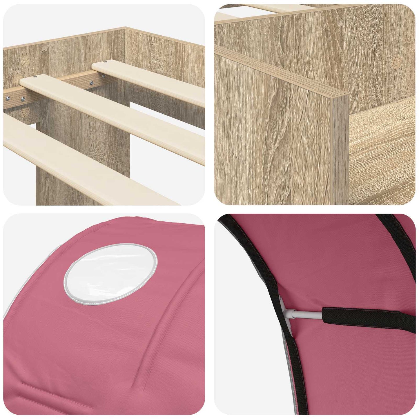 Bed Frame with Tunnel 3 pcs Sonoma Oak and Pink Engineered Wood