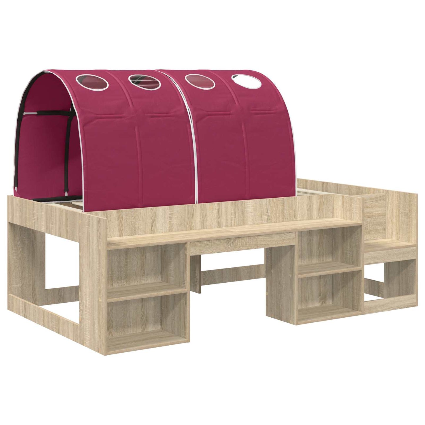 Bed Frame with Tunnel 3 pcs Sonoma Oak and Red Engineered Wood
