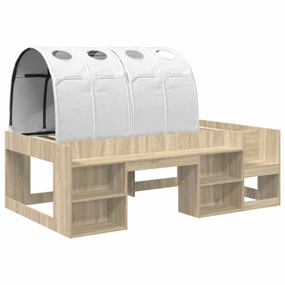 Bed Frame with Tunnel with Shelf 3 pcs Sonoma Oak and White
