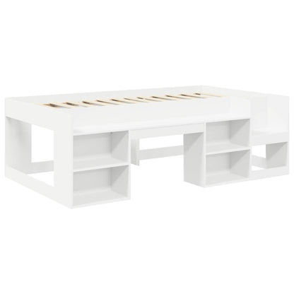 Bed Frame with Tunnel with Shelf 3 pcs White Engineered Wood