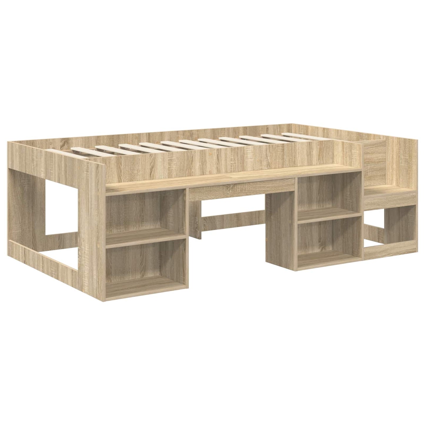 Bed Frame with Tunnel with Shelf 3 pcs Sonoma Oak and White