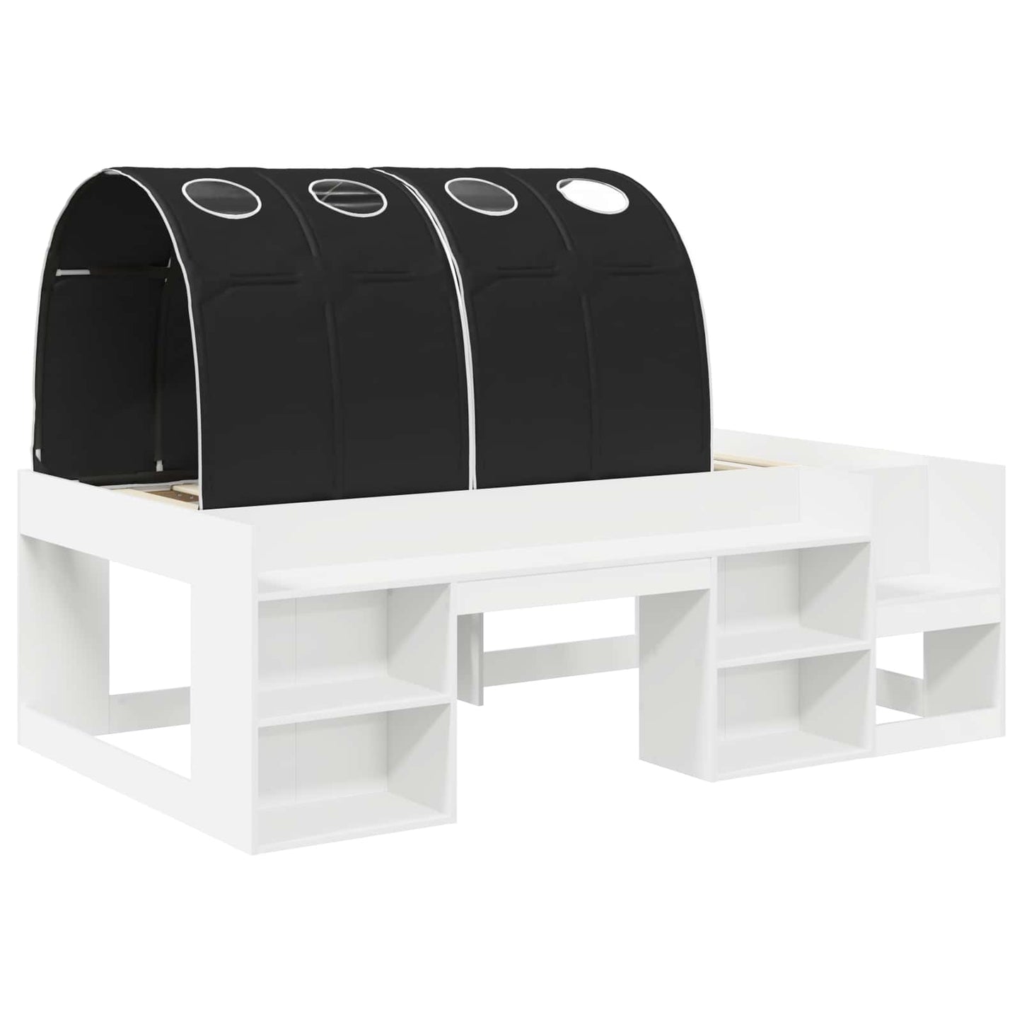 Bed Frame with Tunnel 3 pcs White and Black Engineered Wood