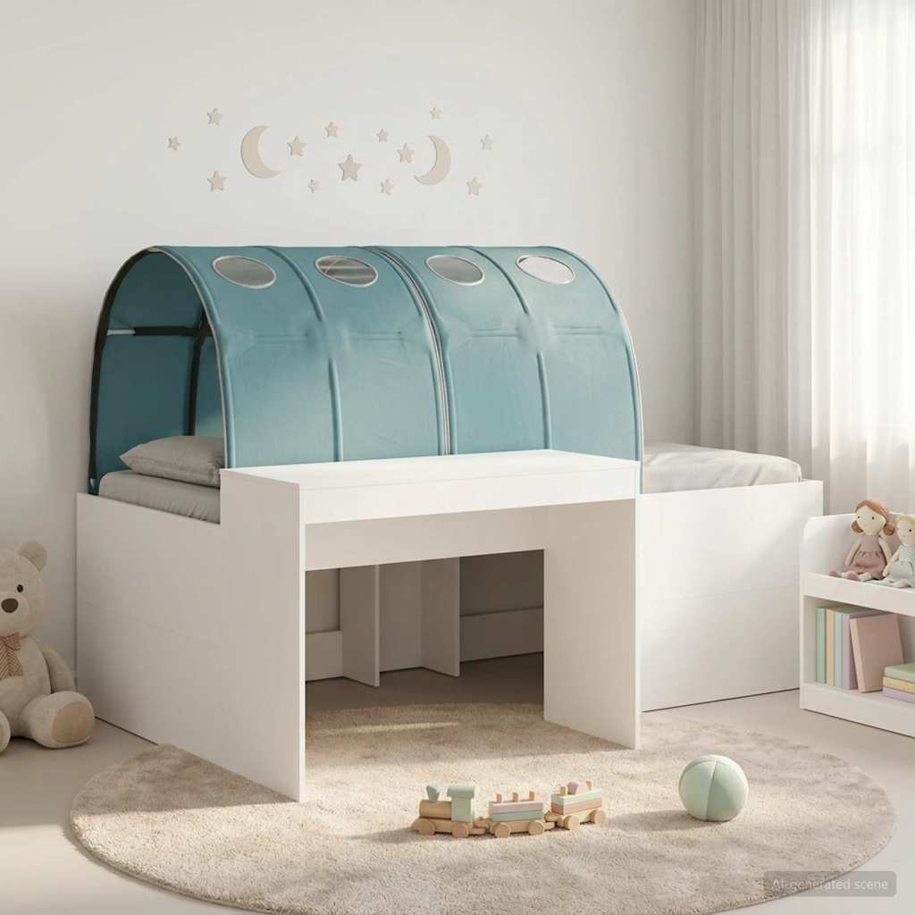 Bed Frame with Tunnel with Shelf 3 pcs White and Light Blue