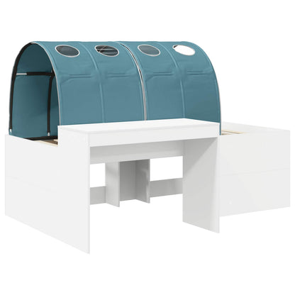 Bed Frame with Tunnel with Shelf 3 pcs White and Light Blue