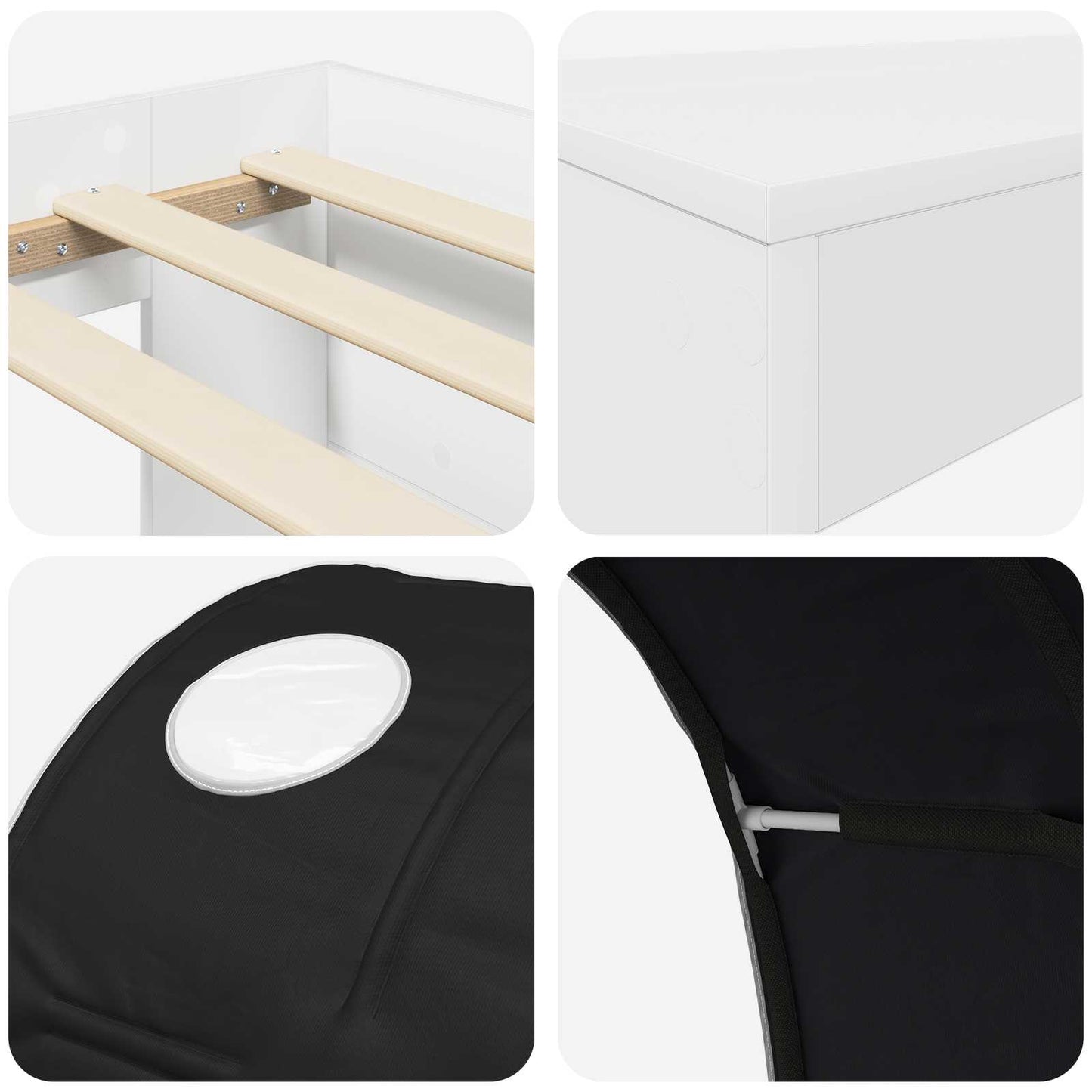 Bed Frame with Tunnel 3 pcs White and Black Engineered Wood