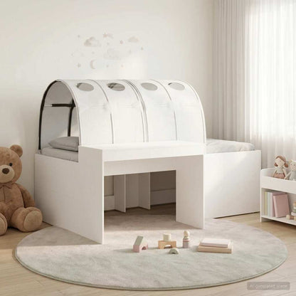 Bed Frame with Tunnel with Shelf 3 pcs White Engineered Wood