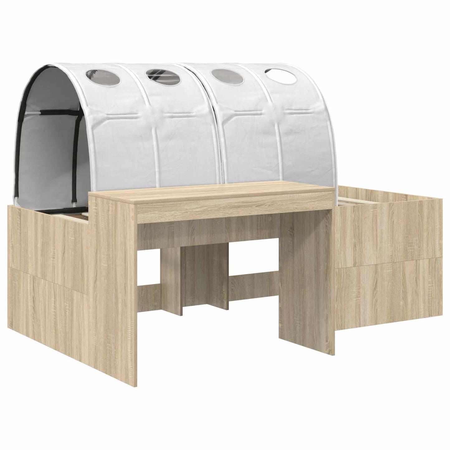 Bed Frame with Tunnel with Shelf 3 pcs Sonoma Oak and White