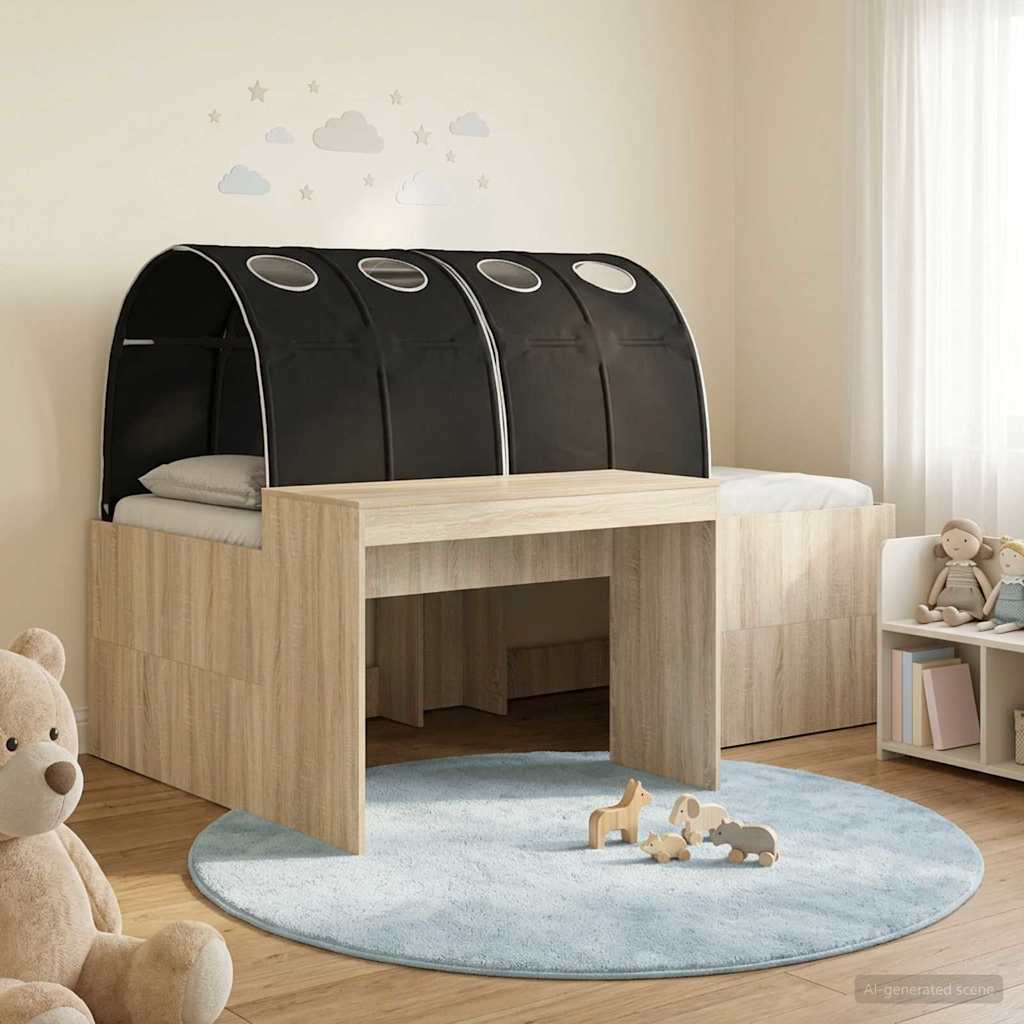 Bed with Tunnel 3 pcs Artisian Oak and Black Engineered Wood