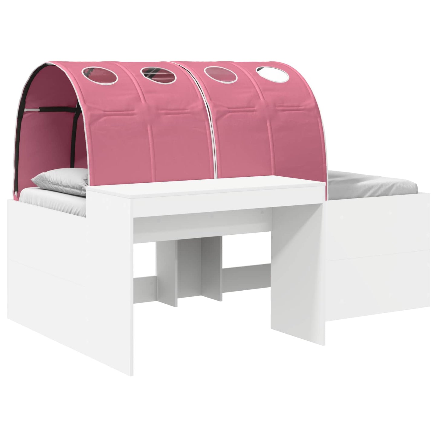 Kids'High Bed Frame with Desk White and Pink Engineered Wood