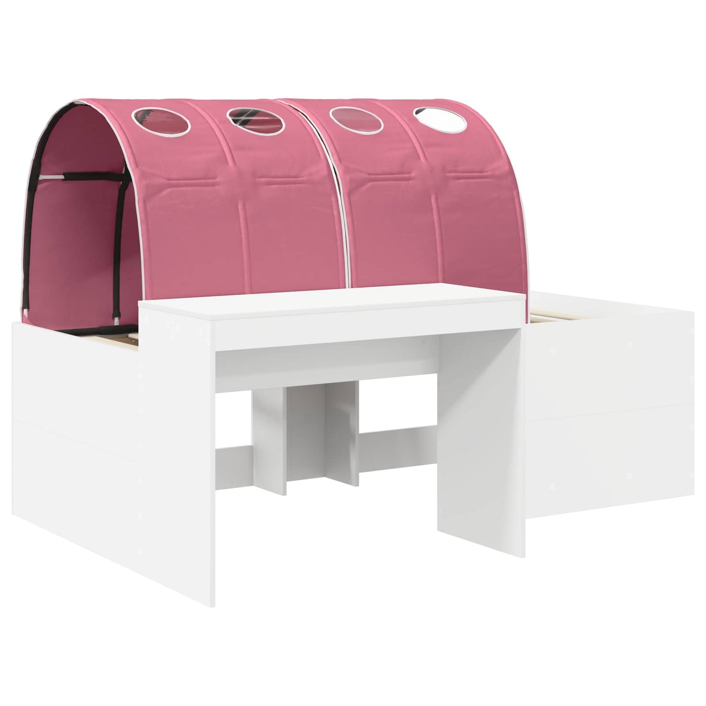 Kids'High Bed Frame with Desk White and Pink Engineered Wood